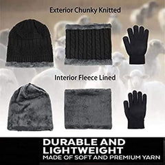 Woolen Winter Cap with Neck Mufler & Hand Gloves (Black, Pack of 3) Roposo Clout