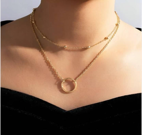 Double Layer Ring Necklace (Golden) With Coin Pearl Choker Roposo Clout